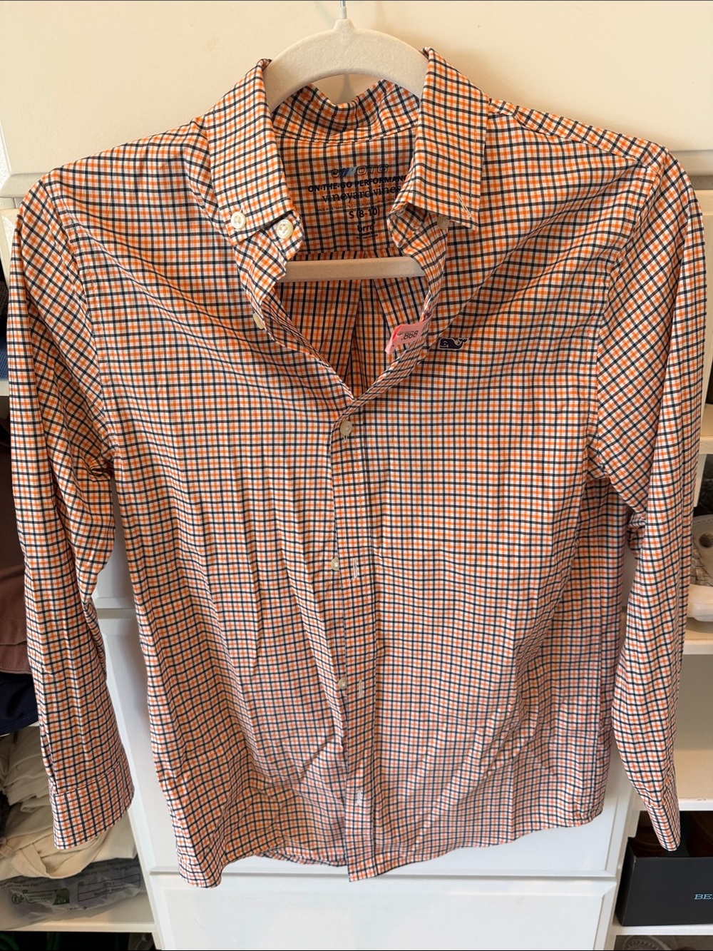 Vineyard Vines Orange and Blue Check Button-Down Shirt